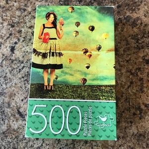 B1 500 Piece Cardinal Puzzle Woman With Ice cream and Air Balloons In Field